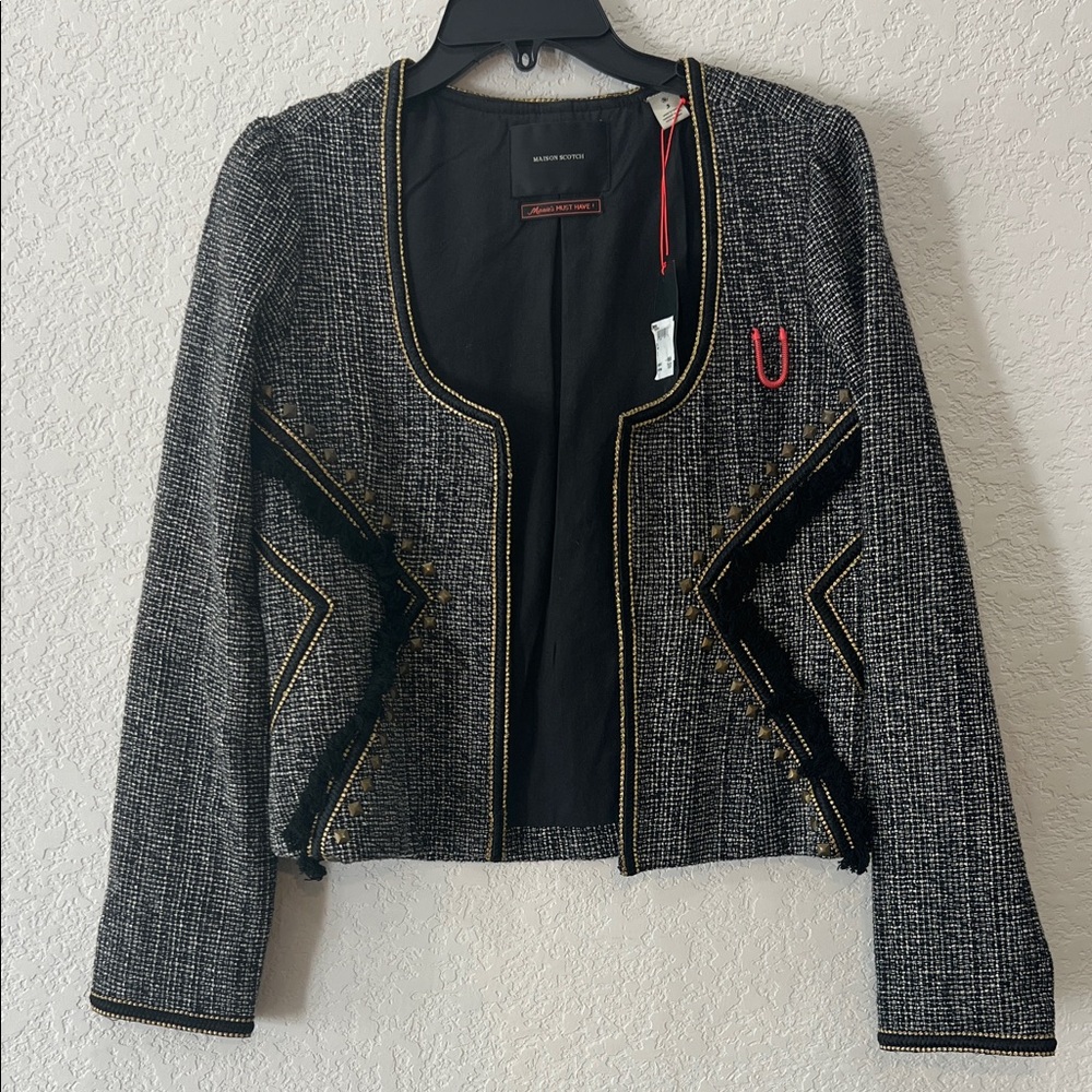 Madison Scotch Black and Gold Trim Blazer. Size 3
